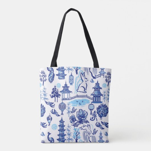 Blue & White Rabbit Chinoiserie Totbeutel Tasche (Rückseite)