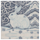 Blue White Rabbit Designer Stoff Winter Weihnachte (Nahaufnahme)