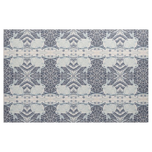 Blue White Rabbit Designer Stoff Winter Weihnachte (Fat Quarter (45,7 x 55,9 cm))