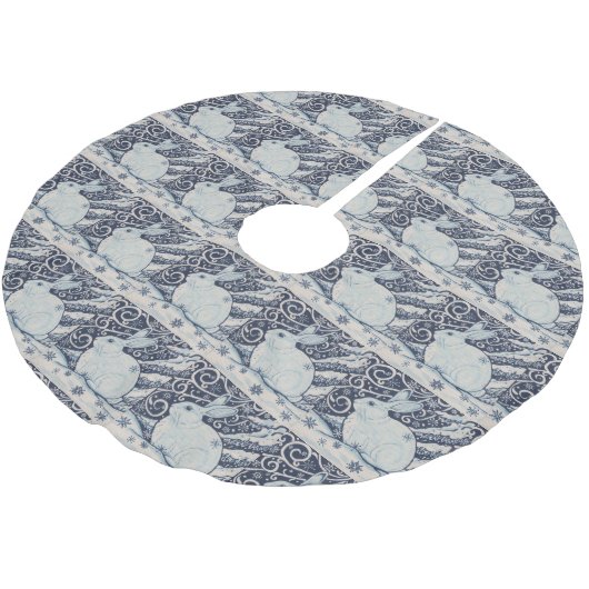 Blue White Rabbit Designer Weihnachtsbaumrock Polyester Weihnachtsbaumdecke (Schrägansicht)