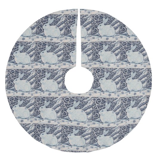 Blue White Rabbit Designer Weihnachtsbaumrock Polyester Weihnachtsbaumdecke (Vorderseite)