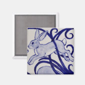 Blue & White Rabbit Hare Art Deco Tile Scroll Magnet (Vorderseite/Rückseite)