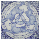 Blue White Rabbit Hare Bird Trio Medallion Fabric Stoff (Muster)