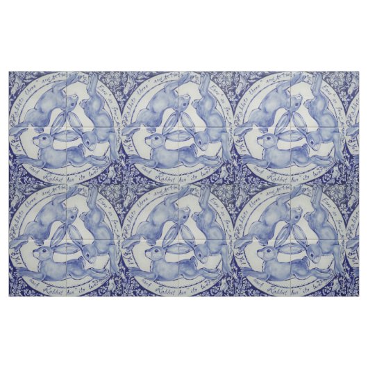 Blue White Rabbit Hare Bird Trio Medallion Fabric Stoff (Fat Quarter (45,7 x 55,9 cm))