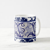 Blue & White Rabbit Hare Bunny Art Deco Tropisch Kaffeetasse (VorderseiteRechts)