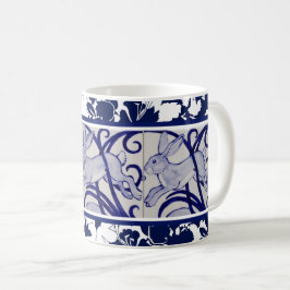 Blue & White Rabbit Hare Bunny Art Deco Tropisch Kaffeetasse