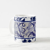 Blue & White Rabbit Hare Bunny Art Deco Tropisch Kaffeetasse (Vorderseite Links)