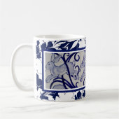 Blue & White Rabbit Hare Bunny Art Deco Tropisch Kaffeetasse (Links)