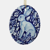 Blue & White Rabbit Hare Bunny Christmas Woodland Keramik Ornament (Rechts)