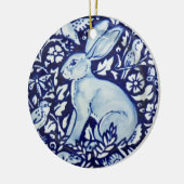 Blue & White Rabbit Hare Bunny Christmas Woodland Keramik Ornament (Links)