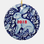 Blue & White Rabbit Hare Bunny Christmas Woodland Keramik Ornament (Hinten)