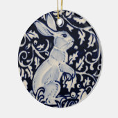 Blue & White Rabbit Hare Bunny Christmas Woodland Keramik Ornament (Links)