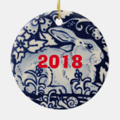 Blue & White Rabbit Hare Bunny Christmas Woodland Keramik Ornament (Hinten)