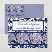 Blue & White Rabbit Hare Bunny Deco Ostern Postkarte (Vorne/Hinten)