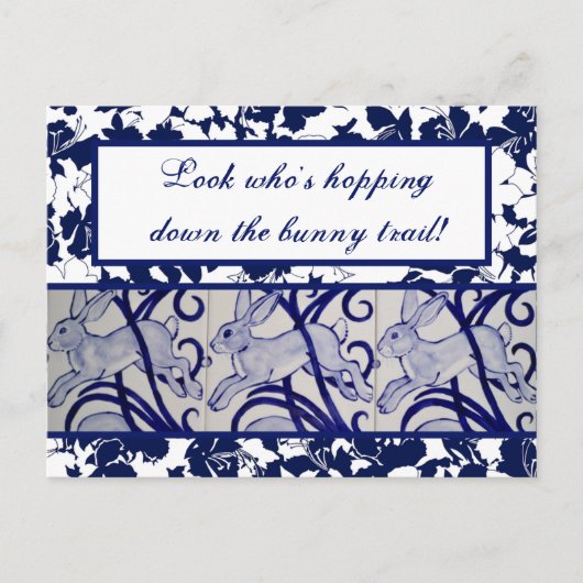 Blue & White Rabbit Hare Bunny Deco Ostern Postkarte (Vorderseite)