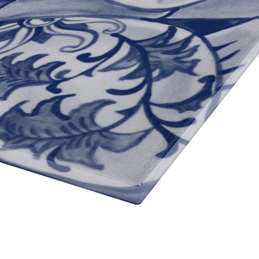 Blue White Rabbit Hare Tiled Chinoiserie Floral  Schneidebrett (Ecke)