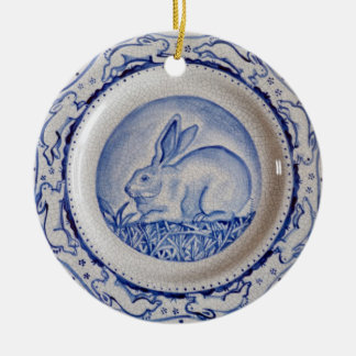 Blue & White Rabbit Pottery Dedham Delft Custom Ce Keramik Ornament