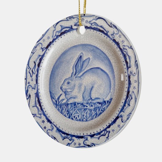 Blue & White Rabbit Pottery Dedham Delft Custom Ce Keramik Ornament (Links)