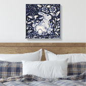 Blue & White Rabbit Spring Floral Baby Bunny Art Leinwanddruck (Insitu (Schlafzimmer))