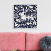 Blue & White Rabbit Summer Floral Bird Chinois Art Leinwanddruck (Insitu (Wohnzimmer))