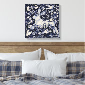 Blue & White Rabbit Summer Floral Bird Chinois Art Leinwanddruck (Insitu (Schlafzimmer))