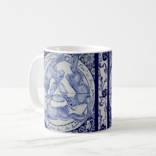 Blue & White Rabbit Three Hares Medallion Bird Kaffeetasse (Vorderseite Links)