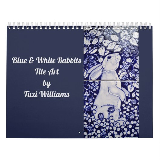 Blue & White Rabbit Tile Art Calendar Cobalt Navy Kalender (Titelbild)
