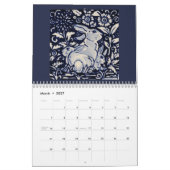 Blue & White Rabbit Tile Art Calendar Cobalt Navy Kalender (Mär 2027)
