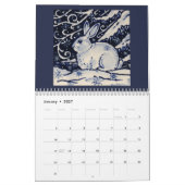 Blue & White Rabbit Tile Art Calendar Cobalt Navy Kalender (Jan 2027)