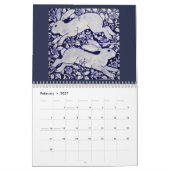 Blue & White Rabbit Tile Art Calendar Cobalt Navy Kalender (Feb 2027)