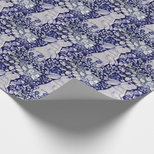 Blue White Rabbit Tile Gift Wrap Art Dedham Cobalt Geschenkpapier (Ecke)