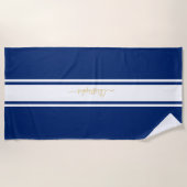 Blue White Racing Stripes Gold Monogram Pool Strandtuch (Vorderseite)