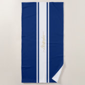 Blue White Racing Stripes Gold Monogram Pool Strandtuch (Vorderseite)