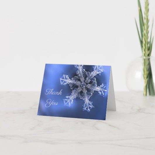 Blue & White Real Snowflake geflogen Danke Karte (Vorderseite)