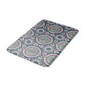 Blue White Red Aquamarin Oriental Azulejo Pattern Badematte (Schrägansicht)