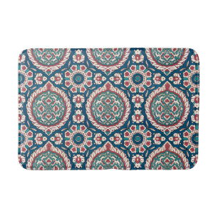 Blue White Red Aquamarin Oriental Azulejo Pattern Badematte