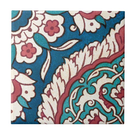 Blue White Red Aquamarin Oriental Azulejo Pattern Fliese (Vorderseite)