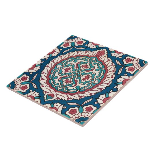 Blue White Red Aquamarin Oriental Azulejo Pattern Fliese (Seite)