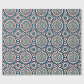Blue White Red Aquamarin Oriental Azulejo Pattern Geschenkpapier (Flach)