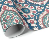 Blue White Red Aquamarin Oriental Azulejo Pattern Geschenkpapier (Rolleneckpunkt)