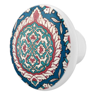 Blue White Red Aquamarin Oriental Azulejo Pattern Keramikknauf