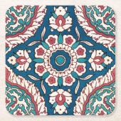 Blue White Red Aquamarin Oriental Azulejo Pattern Rechteckiger Pappuntersetzer (Vorderseite)
