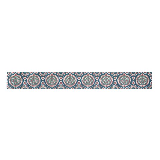 Blue White Red Aquamarin Oriental Azulejo Pattern Satinband (Vorderseite)