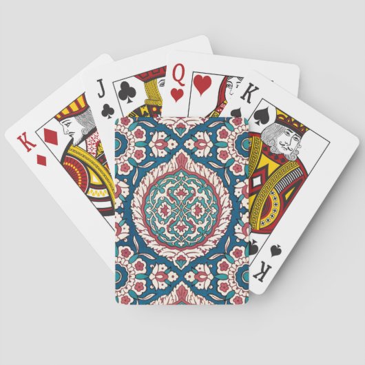 Blue White Red Aquamarin Oriental Azulejo Pattern Spielkarten (Rückseite)