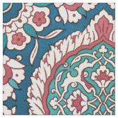 Blue White Red Aquamarin Oriental Azulejo Pattern Stoff (Nahaufnahme)