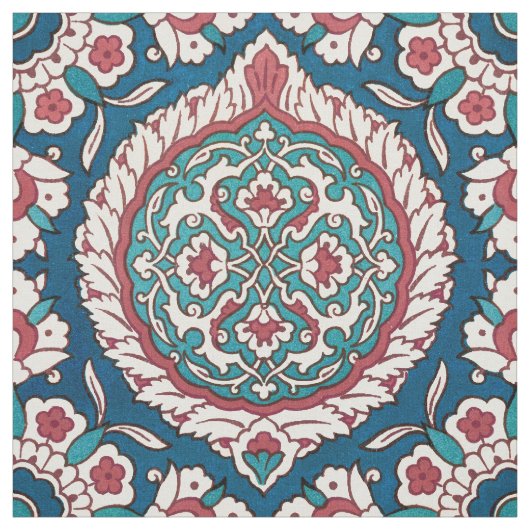Blue White Red Aquamarin Oriental Azulejo Pattern Stoff (Muster)