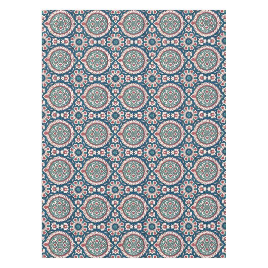 Blue White Red Aquamarin Oriental Azulejo Pattern Tischdecke (Vorderseite)