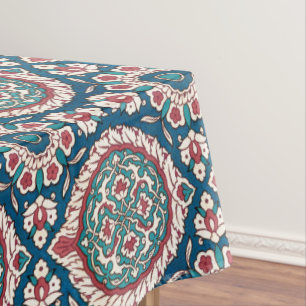 Blue White Red Aquamarin Oriental Azulejo Pattern Tischdecke