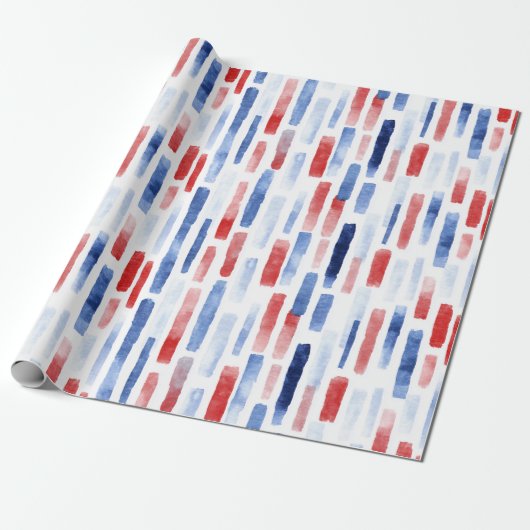 Blue, White Red Coastal Stripes Geschenkpapier (Ungerollt)