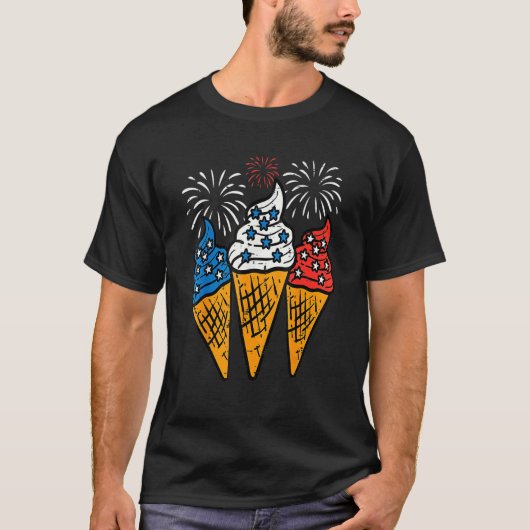 Blue White Red Ice Cream Cone Us Flag 4th Of July  T-Shirt (Vorderseite)